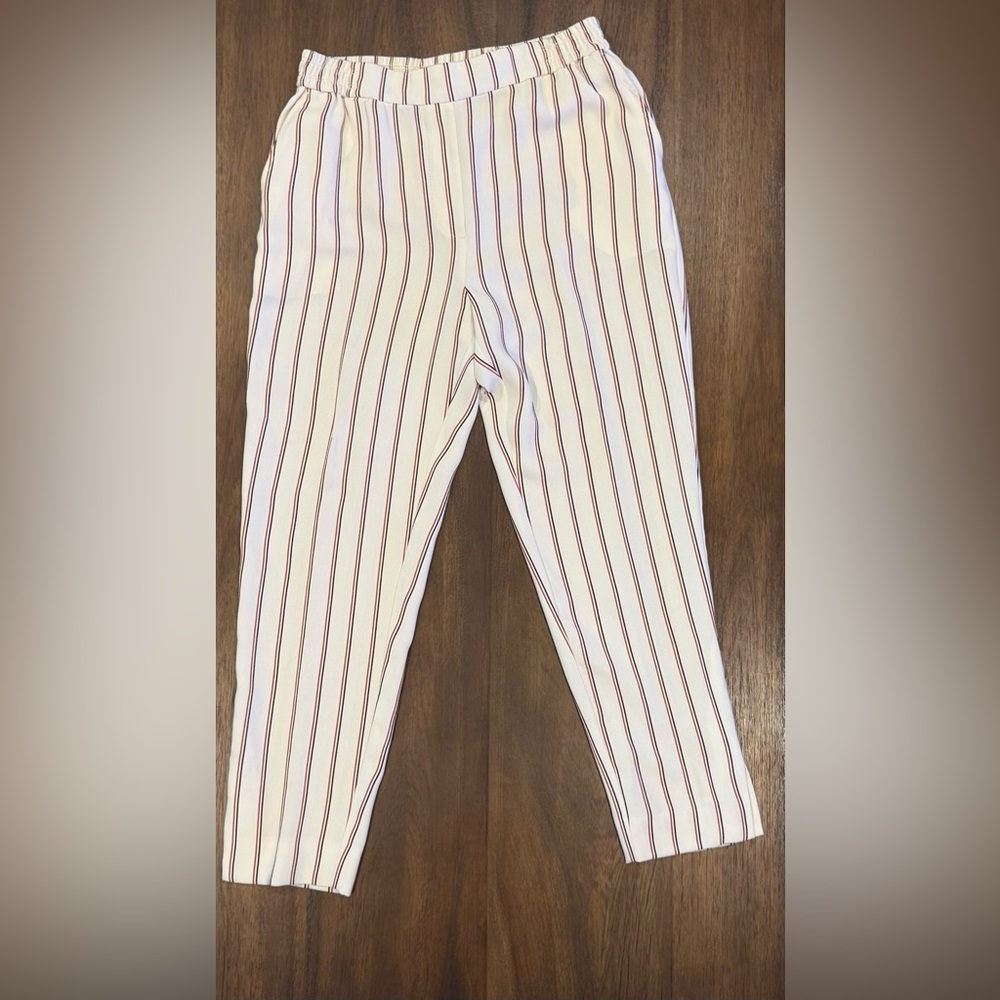 Anthropologie White and Red Trousers with Classic Design